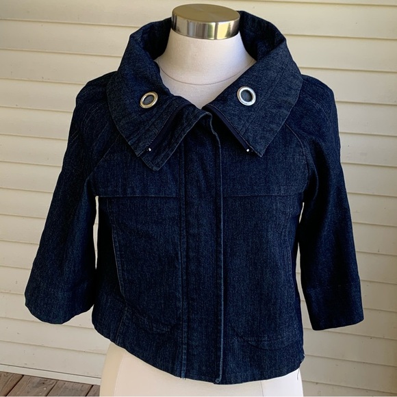 Sandro Denim Blue Jacket Cropped Dark Wash 3/4 Sleeve Petite Small *read - Picture 1 of 7